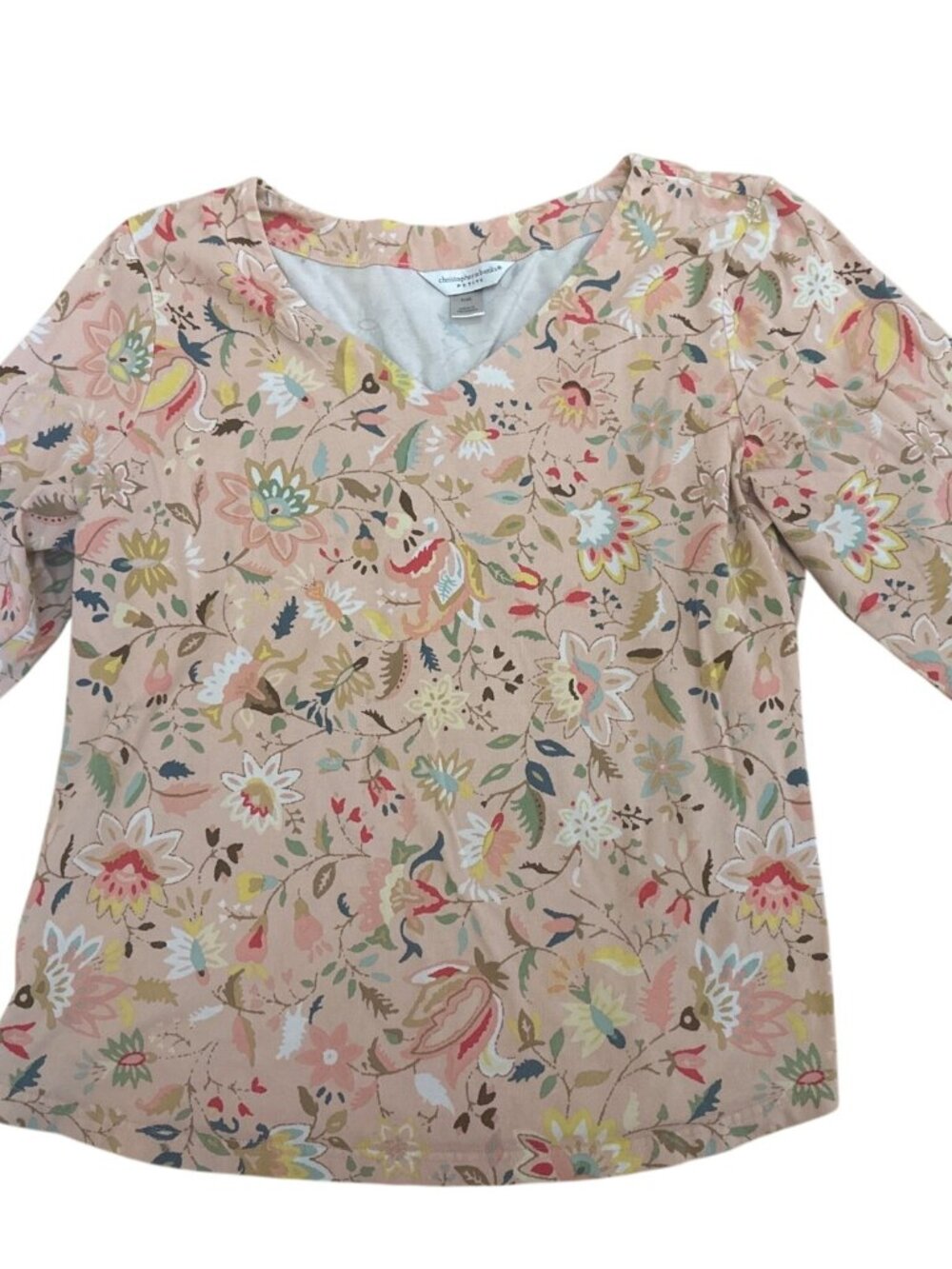 Christopher & Banks Top PXL Petite Floral Print 3/4 Sleeve Cottage Core Pastel